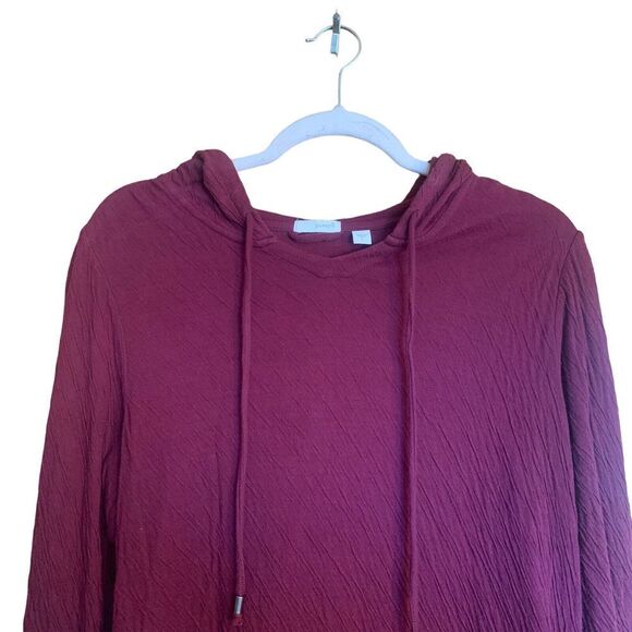 Pure J. Jill Small Burgundy Textured Crinkle Hooded Pullover Sweatshirt Blouse - Picture 2 of 8